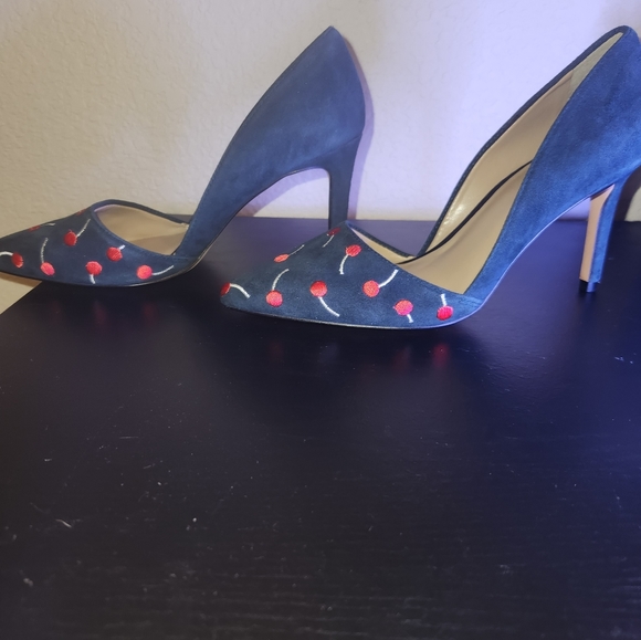 Ann Taylor Azra Cherry Embroidered Suede Pumps - Picture 3 of 8
